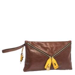 Pre Owned D&G Tan/Yellow Leather Wristlet Clutch