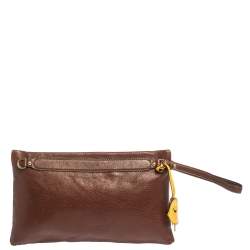 Pre Owned D&G Tan/Yellow Leather Wristlet Clutch