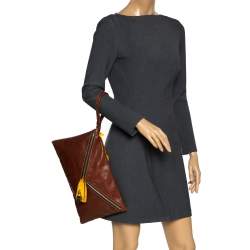 Pre Owned D&G Tan/Yellow Leather Wristlet Clutch