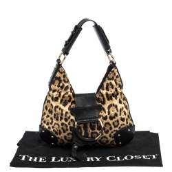 Pre Owned Dolce & Gabbana Black/Brown Leopard Print Velvet and Leather D-Ring Hobo