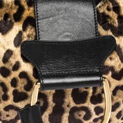 Pre Owned Dolce & Gabbana Black/Brown Leopard Print Velvet and Leather D-Ring Hobo