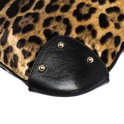 Pre Owned Dolce & Gabbana Black/Brown Leopard Print Velvet and Leather D-Ring Hobo
