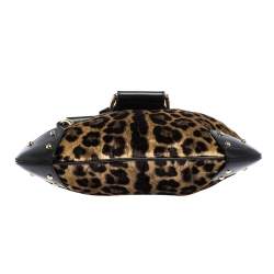 Pre Owned Dolce & Gabbana Black/Brown Leopard Print Velvet and Leather D-Ring Hobo