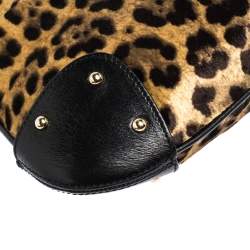 Pre Owned Dolce & Gabbana Black/Brown Leopard Print Velvet and Leather D-Ring Hobo