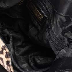 Pre Owned Dolce & Gabbana Black/Brown Leopard Print Velvet and Leather D-Ring Hobo