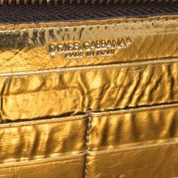 Pre Owned محفظة دولتشي أند غابانا سحاب ملتف جلد لامعة وكانافاس مقوى طباعة فهد سوداء/ بنية