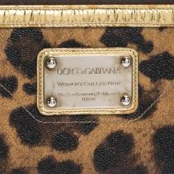 Pre Owned محفظة دولتشي أند غابانا سحاب ملتف جلد لامعة وكانافاس مقوى طباعة فهد سوداء/ بنية