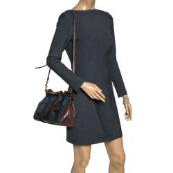 مملوكة مسبقًا Dolce & Gabbana Brown/Teal Striped Suede and Python Medium Miss Sicily Top Handle Bag