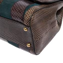 مملوكة مسبقًا Dolce & Gabbana Brown/Teal Striped Suede and Python Medium Miss Sicily Top Handle Bag