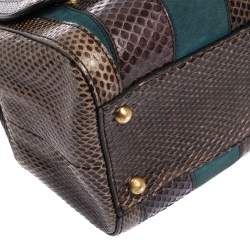 مملوكة مسبقًا Dolce & Gabbana Brown/Teal Striped Suede and Python Medium Miss Sicily Top Handle Bag