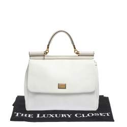 Pre Owned حقيبة يد دولتشي أند غابانا ميس سيسيلي كبيرة جلد أبيض أوف وايت بيد علوية