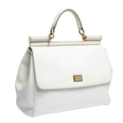 Pre Owned حقيبة يد دولتشي أند غابانا ميس سيسيلي كبيرة جلد أبيض أوف وايت بيد علوية