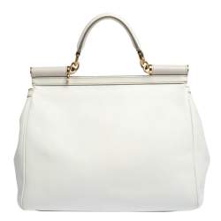 Pre Owned حقيبة يد دولتشي أند غابانا ميس سيسيلي كبيرة جلد أبيض أوف وايت بيد علوية