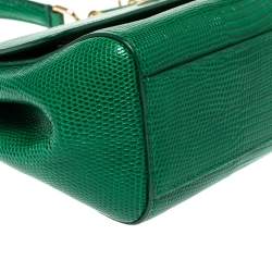 Pre Owned Dolce and Gabbana Green Lizard Embossed Leather Small Miss Sicily Bag