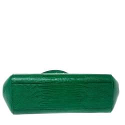 Pre Owned Dolce and Gabbana Green Lizard Embossed Leather Small Miss Sicily Bag