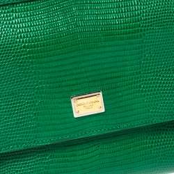 Pre Owned Dolce and Gabbana Green Lizard Embossed Leather Small Miss Sicily Bag