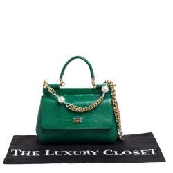 Pre Owned Dolce and Gabbana Green Lizard Embossed Leather Small Miss Sicily Bag