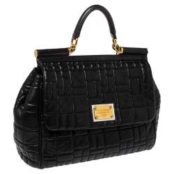 Dolce and Gabbana Black Leather Large Miss Sicily Top Handle Bag