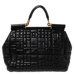 Pre Owned Dolce and Gabbana Black Leather Large Miss Sicily Top Handle Bag