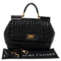 Pre Owned Dolce and Gabbana Black Leather Large Miss Sicily Top Handle Bag