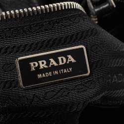 Pre Owned Prada Black Pleated Leather and Lizard Hobo