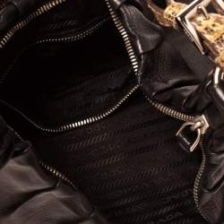 Pre Owned Prada Black Pleated Leather and Lizard Hobo