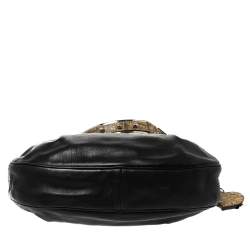 Pre Owned Prada Black Pleated Leather and Lizard Hobo