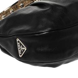 Pre Owned Prada Black Pleated Leather and Lizard Hobo