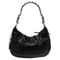 Pre Owned Prada Black Pleated Leather and Lizard Hobo