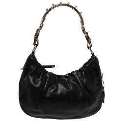 Pre Owned Prada Black Pleated Leather and Lizard Hobo