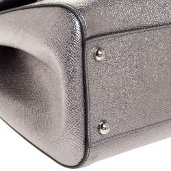 Pre Owned Dolce & Gabbana Metallic Silver Leather Medium Miss Sicily Top Handle Bag