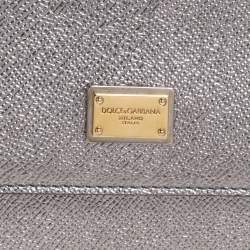 Pre Owned Dolce & Gabbana Metallic Silver Leather Medium Miss Sicily Top Handle Bag