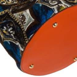 Dolce & Gabbana Multicolor Printed Canvas,Straw and Leather Hobo