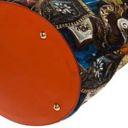 Dolce & Gabbana Multicolor Printed Canvas,Straw and Leather Hobo
