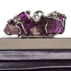 Pre Owned Dolce & Gabbana Black Pleated Leather Crystal Embellished Frame Chain Clutch