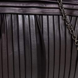 Pre Owned Dolce & Gabbana Black Pleated Leather Crystal Embellished Frame Chain Clutch