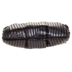 Pre Owned Dolce & Gabbana Black Pleated Leather Crystal Embellished Frame Chain Clutch