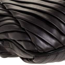 Pre Owned Dolce & Gabbana Black Pleated Leather Crystal Embellished Frame Chain Clutch