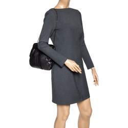 Pre Owned Dolce & Gabbana Black Pleated Leather Crystal Embellished Frame Chain Clutch