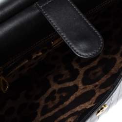 Pre Owned Dolce & Gabbana Black Striped Leather Large Miss Sicily Top Handle Bag