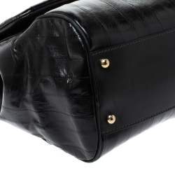 Pre Owned Dolce & Gabbana Black Striped Leather Large Miss Sicily Top Handle Bag