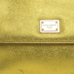 Pre Owned Dolce & Gabbana Metallic Lemon Leather Medium Miss Sicily Top Handle Bag