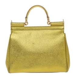Pre Owned Dolce & Gabbana Metallic Lemon Leather Medium Miss Sicily Top Handle Bag