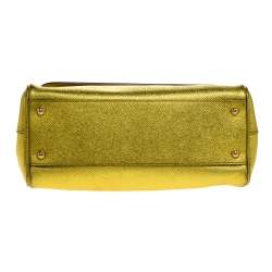 Pre Owned Dolce & Gabbana Metallic Lemon Leather Medium Miss Sicily Top Handle Bag