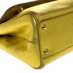 Pre Owned Dolce & Gabbana Metallic Lemon Leather Medium Miss Sicily Top Handle Bag