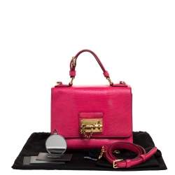 Pre Owned Dolce & Gabbana Pink Lizard Embossed Leather Medium Miss Monica Top Handle Bag
