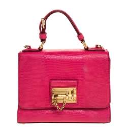 Dolce & Gabbana Pink Lizard Embossed Leather Medium Miss Monica Top Handle Bag