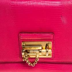 Pre Owned Dolce & Gabbana Pink Lizard Embossed Leather Medium Miss Monica Top Handle Bag