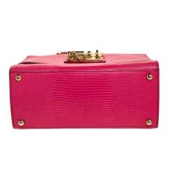 Pre Owned Dolce & Gabbana Pink Lizard Embossed Leather Medium Miss Monica Top Handle Bag