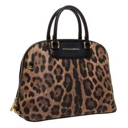 Pre Owned Dolce & Gabbana Black/Brown Leopard Print Coated Canvas and Leather Megan Dome Satchel